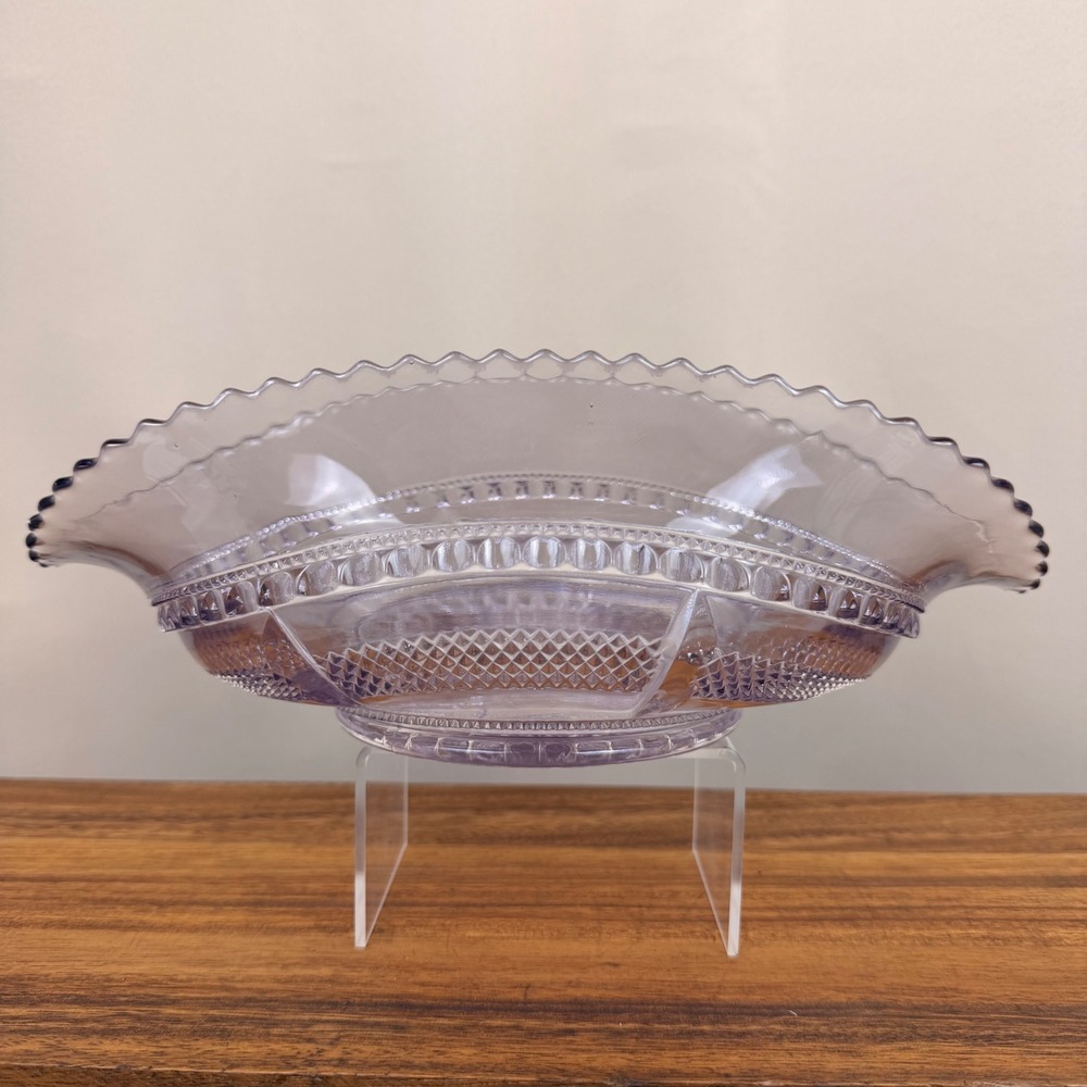 Antique EAPG Lavender Pressed Glass Oval  Scalloped Ruffled Edge Manganese Glow